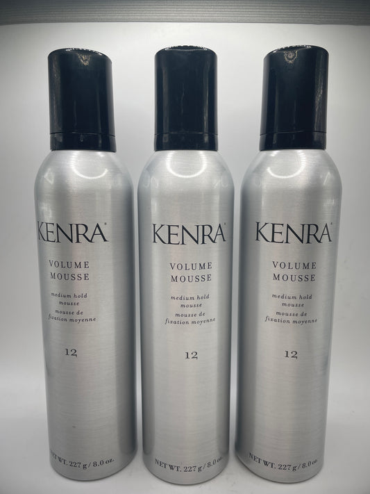 3 Pack Kenra Volume Hair Mouse # 12 Medium Hold 8 oz.