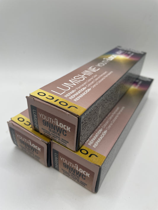 3 Pack Joico Lumishine Youthlock Color 9NNWC Warm Copper Light Blonde 2.5 oz